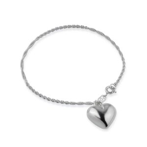 Pulseira Ródio Cordão Baiano Com Coração
