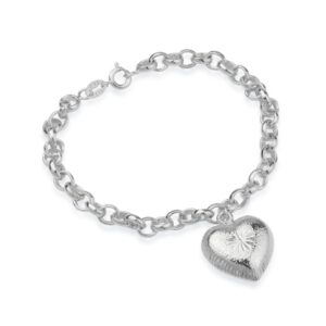 Pulseira Ródio Elo Português Com Coração