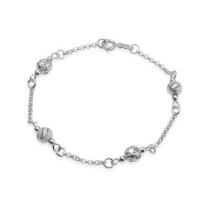 Pulseira Ródio Elo Português Com Esferas