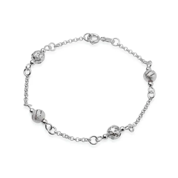 Pulseira Ródio Elo Português Com Esferas